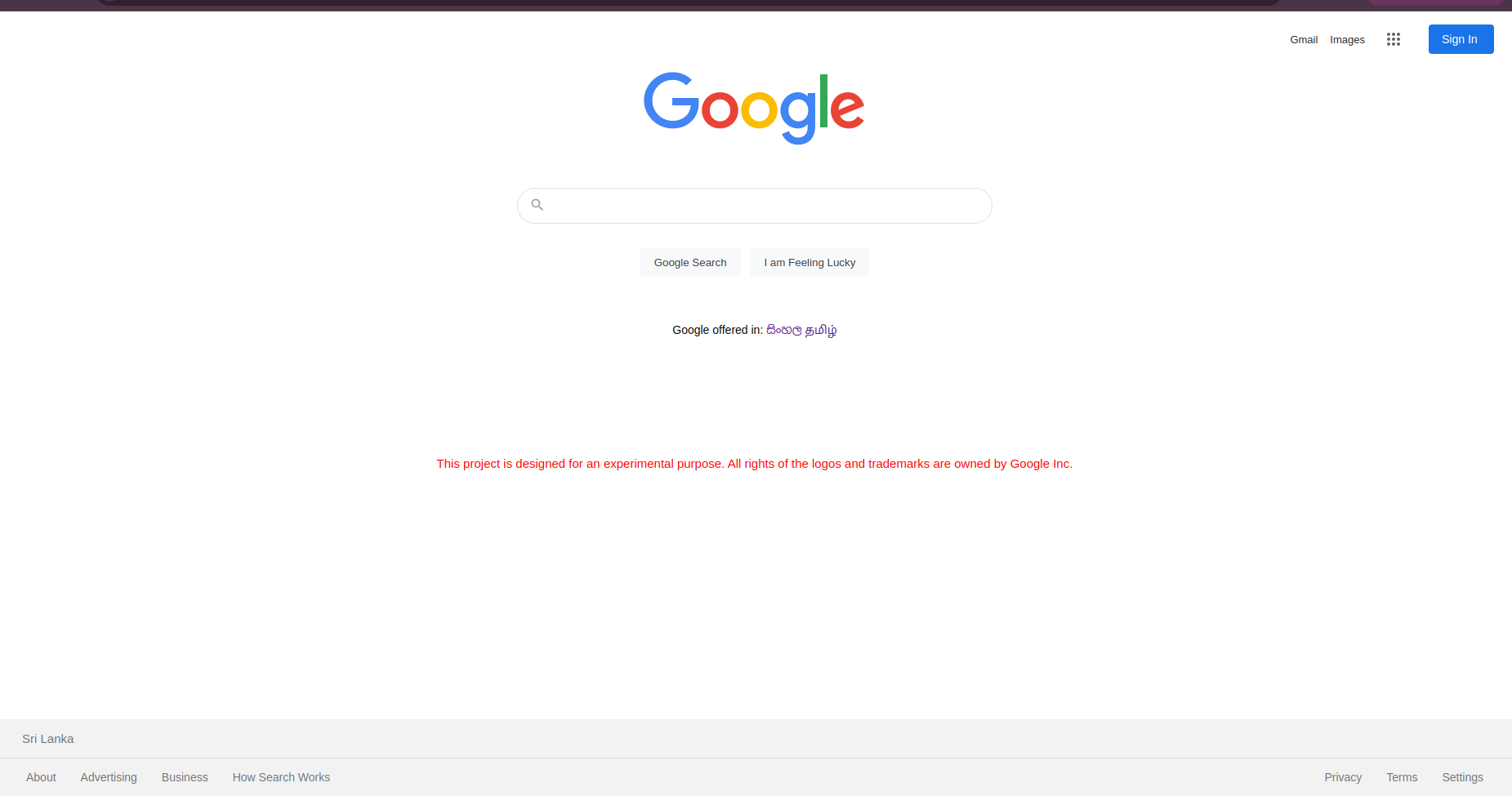 Google Homepage Clone Screenshot